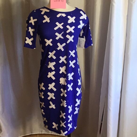 NWT LULAROE Julia dress in XS in royal blue & white - Picture 2 of 13